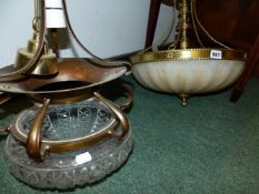 AN ARTS AND CRAFTS STYLE CEILING LIGHT WITH CUT GLASS SHADE AND ONE OTHER.