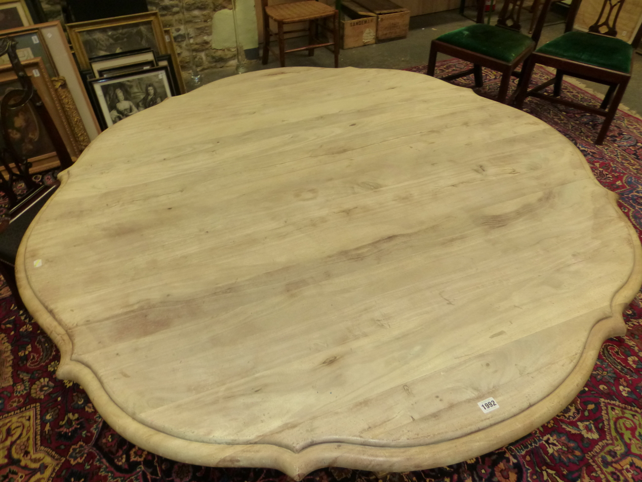 A BLEACHED OKA, "TUDOR ROSE" TABLE, THE SHAPED CIRCULAR TOP ON FOUR BRACKET LEGS JOINED BY A STRET - Image 3 of 5