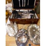 A CASED SILVER PLATE CUTLERY SET, AND OTHER VARIOUS SILVER PLATED WARES.