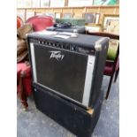 A VINTAGE PEAVEY CLASSIC GUITAR AMP TOGETHER WITH AN AS NEW FENDER BASE AMP.