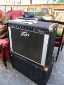 A VINTAGE PEAVEY CLASSIC GUITAR AMP TOGETHER WITH AN AS NEW FENDER BASE AMP.