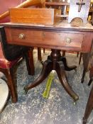 A 19th C. MAHOGANY PEMBROKE TABLE, THE FLAP TOP SUPPORTED ON A TURNED COLUMN AND FOUR REEDED LEGS ON