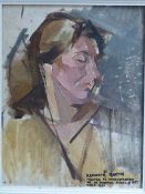 KENNETH MARTIN (1905-1984) ARR. PORTRAIT, INSCRIBED OIL SKETCH ON BOARD. 37 x 29cms. TOGETHER WITH