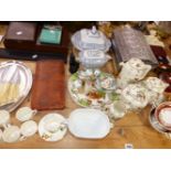 A QUANTITY OF VINTAGE CHINA INC. DOULTON, TRINKET BOXES, CUTLERY ETC.