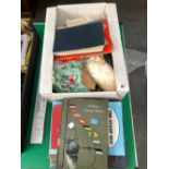 A BOX OF VARIOUS STAMP ALBUMS AND LOOSE STAMPS.