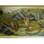 JOHN C. WARDLE (B.1907- ) ARR. TWO LEOPARDS, SIGNED, OIL ON CANVAS. 71 x 122cms