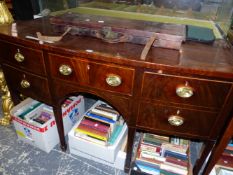 A LATE GEORDIAN MAHOGANY SIDEBOARD, THE BOW FRONT WITH FIVE DRAWERS, THE SQUARE SECTIONED LEGS TAPER