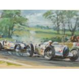 WALTER GOTSCHKE (1912-2000), ARR. A 1950S MOTOR RACE, POSSIBLY AT DONINGTON, WATERCOLOUR, SIGNED AND