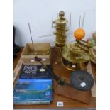 A SCIENTIFIC VACUUM PUMP AND TWO MECHANICAL ORRERY