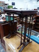 A 19th C. NEST OF THREE CHEQUER LINE INLAID MAHOGANY TABLES