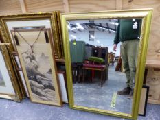 A COLLECTION OF FURNISHING PICTURES INCLUDING A BEVEL EDGE GILT FRAME MIRROR, AN ORIENTAL