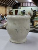 A 19th C. WHITE MARBLE TWO HANDLED MORTAR