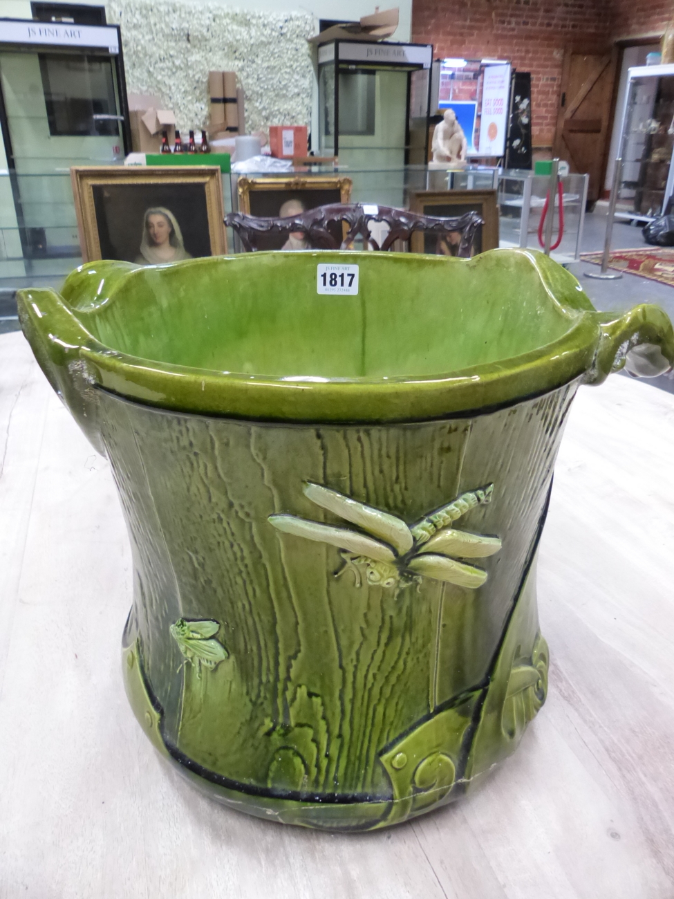 A BRETBY PLANTER MOULDED IN RELIEF WITH A DRAGON FLY AND A FLOWER ON THE GREEN FAUX BOIS GROUND. H - Image 12 of 29