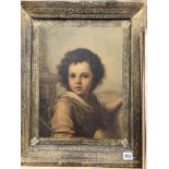 A DECORATIVE FRAMED PICTURE, A PORTRAIT OF A BOY AFTER THE OLD MASTERS. OVER ALL 57 x 47cms.