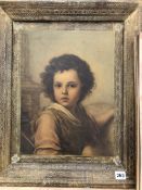 A DECORATIVE FRAMED PICTURE, A PORTRAIT OF A BOY AFTER THE OLD MASTERS. OVER ALL 57 x 47cms.
