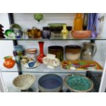 A COLLECTION OF POTTERY AND ART GLASS ETC.