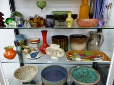 A COLLECTION OF POTTERY AND ART GLASS ETC.