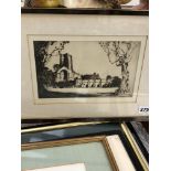 FRANK H. MASON (1875- 1965) ARR. FOUNTAINS ABBEY, PENCIL SIGNED ETCHING. 17 x 25cms. TOGETHER WITH