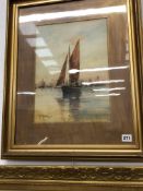 19th/20th. C. ENGLISH SCHOOL. FISHING BOATS, SIGNED INDISTINCTLY. 38 x 28cms