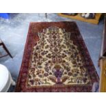 AN ANTIQUE PERSIAN KASHAN SILK PRAYER RUG 200 x 134cms