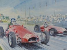 RODNEY DIGGENS (B 1937), ARR. THE 1953 FRENCH GRAND PRIX MIKE HAWTHORN IN A FERRARI LEADING FANGIO