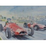 RODNEY DIGGENS (B 1937), ARR. THE 1953 FRENCH GRAND PRIX MIKE HAWTHORN IN A FERRARI LEADING FANGIO