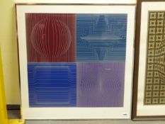 VICTOR VASARELY (1909-1997) ARR. COLOUR ABSTRACT COMPOSITION, PENCIL SIGNED COLOUR PRINT 79 x 75cms