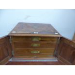 AN ANTIQUE WALNUT THREE DRAWER CUTLERY CABINET.