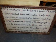 A LARGE HAND PAINTED ECCLESIASTICAL SIGN.