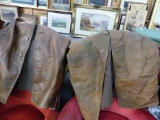 TWO MILITARY LEATHER JERKIN BOTH 1942, SIZE 2.