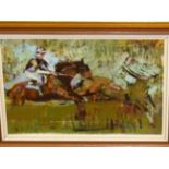 20th.C. SCHOOL. FOUR EQUESTRIAN SCENES, ALL INITIALLED THOMAS JOHN COATES OIL ON CANVAS. LARGEST