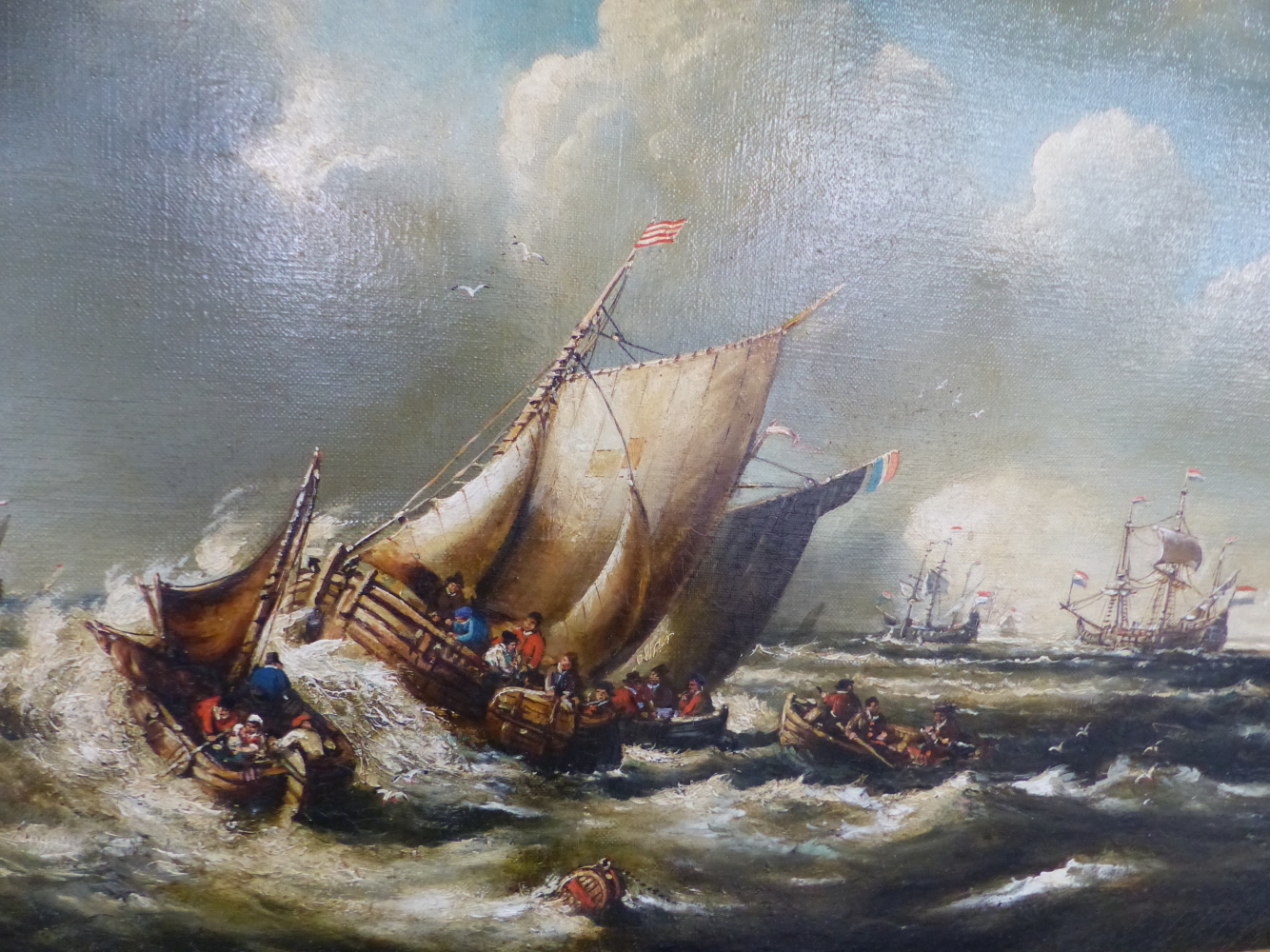 A DECORATIVE MARINE OIL PAINTING AFTER THE OLD MASTERS, SWEPT GILT FRAME. 44 x 69cms - Image 2 of 3