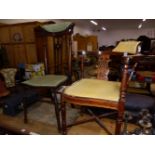 AN EDWARDIAN LINE INLAID MAHOGANY CORNER DESK CHAIR TOGETHER WITH A MAHOGANY SIDE CHAIR