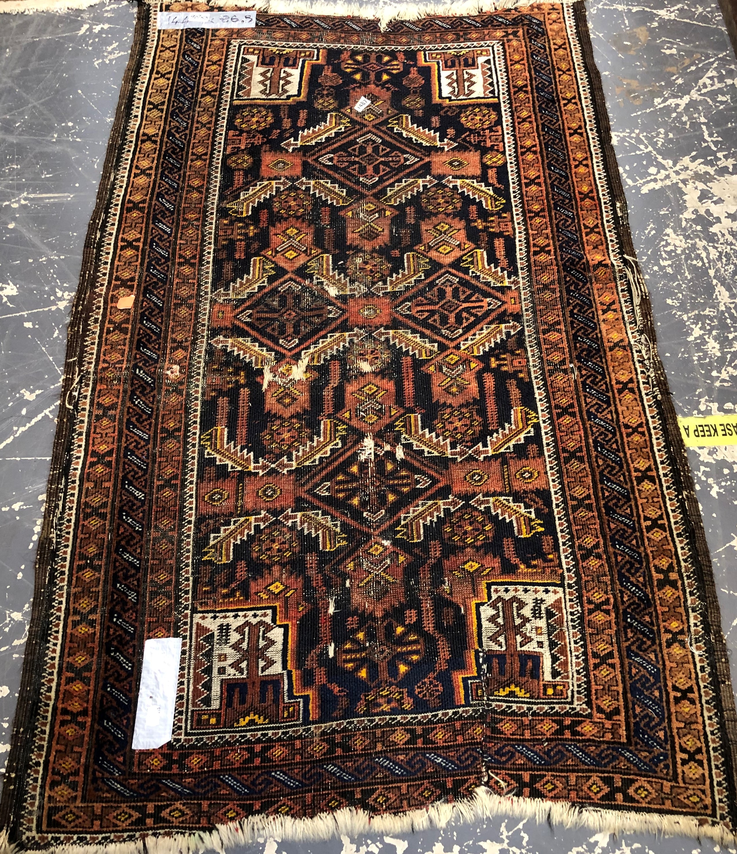 TWO BELOUCH TRIBAL RUGS. TOGETHER WITH AN ANTIQUE CHINESE RUG. 144 x 86, 124 x 83 AND 146 x 81cms ( - Image 3 of 4