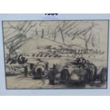 ATTRIBUTED TO WALTER GOTSCHKE (1912-2000), ARR. RACING CARS, PENCIL, UNSIGNED. 14 x 20cms.