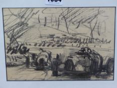 ATTRIBUTED TO WALTER GOTSCHKE (1912-2000), ARR. RACING CARS, PENCIL, UNSIGNED. 14 x 20cms.