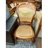 A 19th C. STAINED WOOD CHAIR WITH CANED HOOP BACK AND SEAT, THE FRONT LEGS TURNED