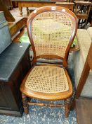 A 19th C. STAINED WOOD CHAIR WITH CANED HOOP BACK AND SEAT, THE FRONT LEGS TURNED