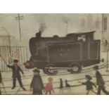 L.S LOWRY (1887-1976) ARR. LEVEL CROSSING PENCIL SIGNED COLOUR PRINT 47 x 55cms