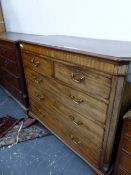 AN EARLY 19th C. MAHOGANY CHEST WITH A HERRING BONE LINE INLAID ABOVE THE TWO SHORT AND THREE GRADED