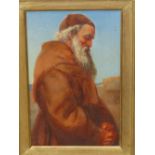LATE 19th.C. ENGLISH SCHOOL. A MOMENT OF REFLECTION, OIL ON BOARD. 23 x 15.5cms
