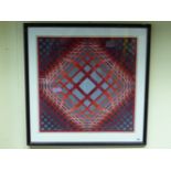 VICTOR VASARELY (1909-1997) ARR. COLOUR ABSTRACT COMPOSITION, PENCIL SIGNED COLOUR PRINT 78 x 77cms