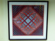 VICTOR VASARELY (1909-1997) ARR. COLOUR ABSTRACT COMPOSITION, PENCIL SIGNED COLOUR PRINT 78 x 77cms