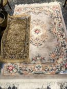 A CHINESE RUG OF AUBUSSON DESIGN. 192 x 123cms. TOGETHER WITH A SMALL MACHINE MADE PERSIAN DESIGN