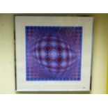 VICTOR VASARELY (1909-1997) ARR. COLOUR ABSTRACT COMPOSITION, PENCIL SIGNED COLOUR PRINT 75 x 75cms