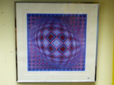 VICTOR VASARELY (1909-1997) ARR. COLOUR ABSTRACT COMPOSITION, PENCIL SIGNED COLOUR PRINT 75 x 75cms