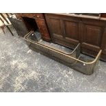 TWO ANTIQUE "D" FORM FIRE FENDERS. LARGEST W. 155cms. TOGETHER WITH A LATER WROUGHT IRON FIRE SCRE
