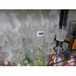 A SET OF 19th C. CUT GLASS WINE GLASSES AND A RELIGIOUS ALTAR PIECE.