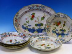 A SET OF FIVE ITALIAN MAIOLICA SOUP PLATES PAINTED WITH CENTRAL FLOWERS AND WITH FOUR SPRAYS ON EACH