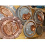 VARIOUS EASTERN COPPER AND INLAID TRAYS.